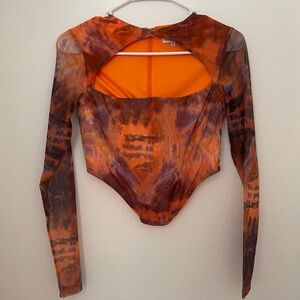 Meant To Be Mesh Corset Top - Orange/combo size small